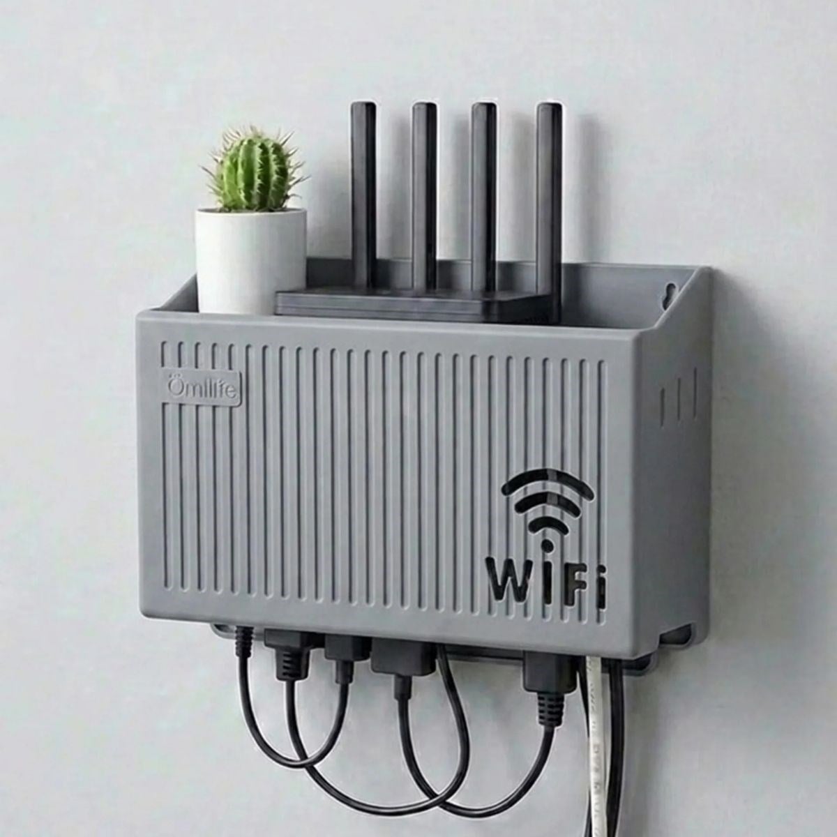 Duvar Tipi Wi-Fi Modem Saklama Kutusu(Gri) – Kablo Düzenleyici Router Raf Organizer (5293)