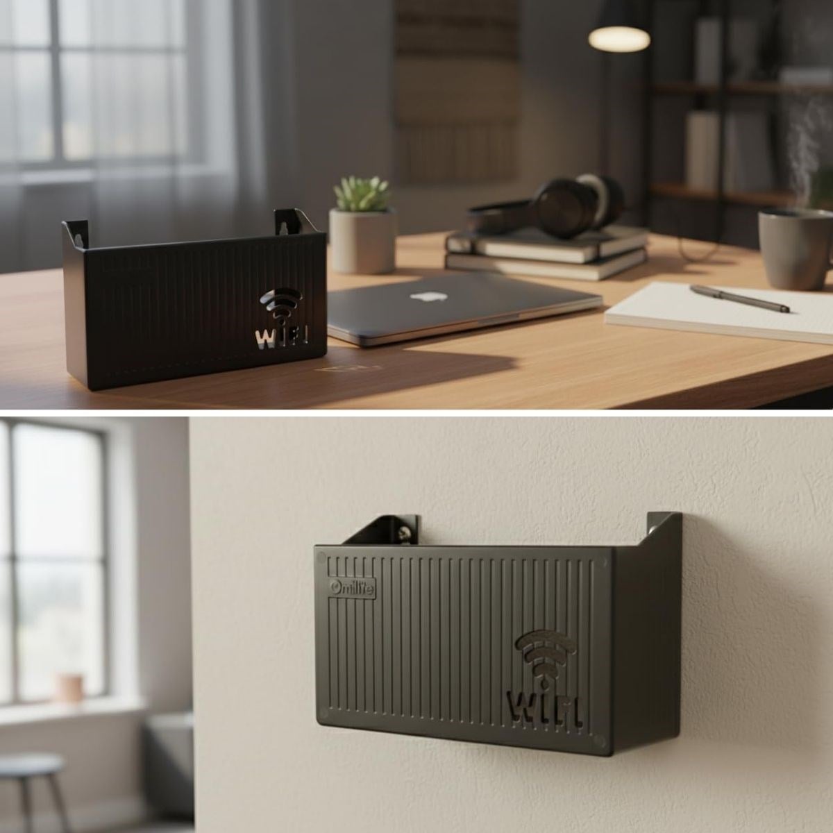 Duvar Tipi Wi-Fi Modem Saklama Kutusu(Siyah) – Kablo Düzenleyici Router Raf Organizer (5293)