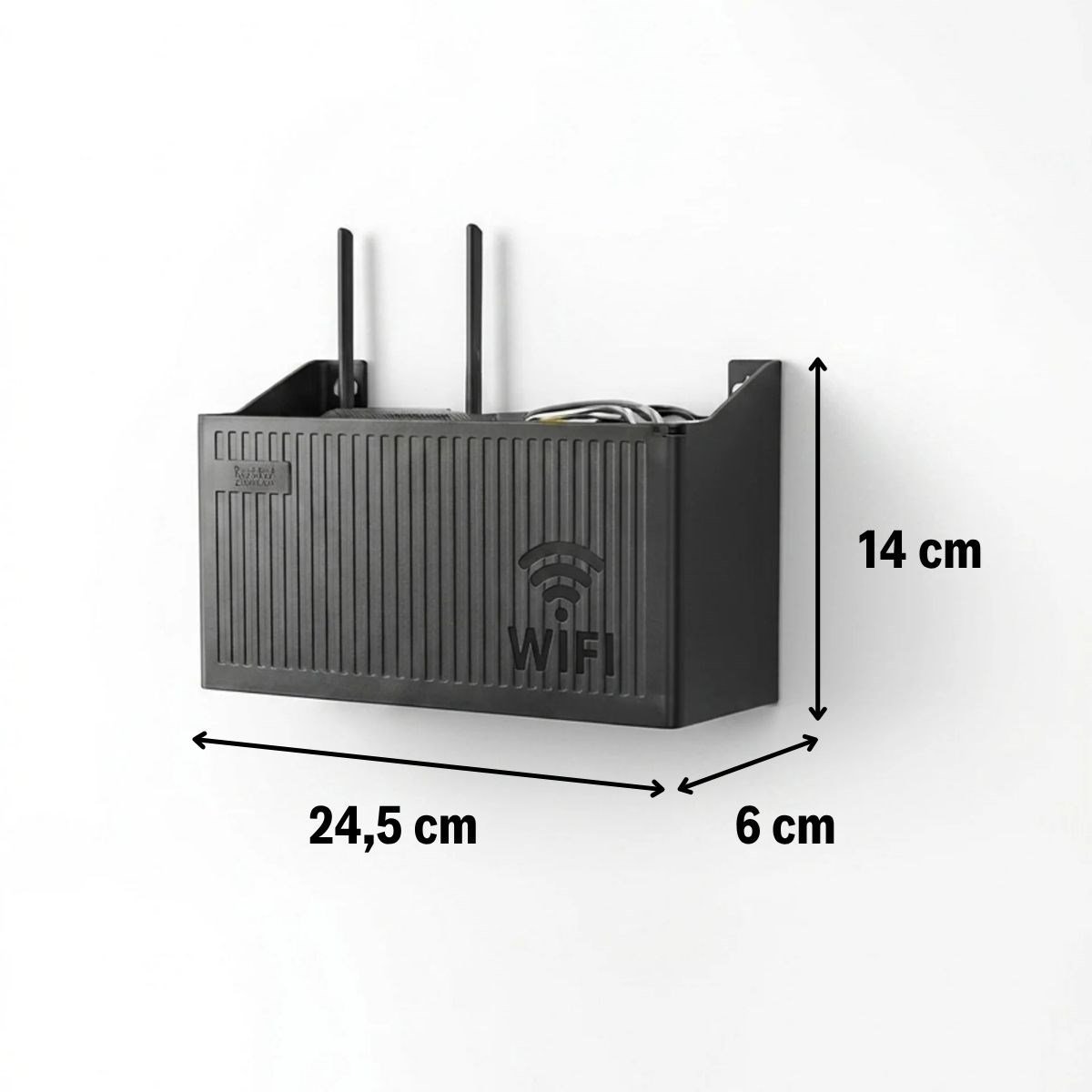 Duvar Tipi Wi-Fi Modem Saklama Kutusu(Siyah) – Kablo Düzenleyici Router Raf Organizer (5293)