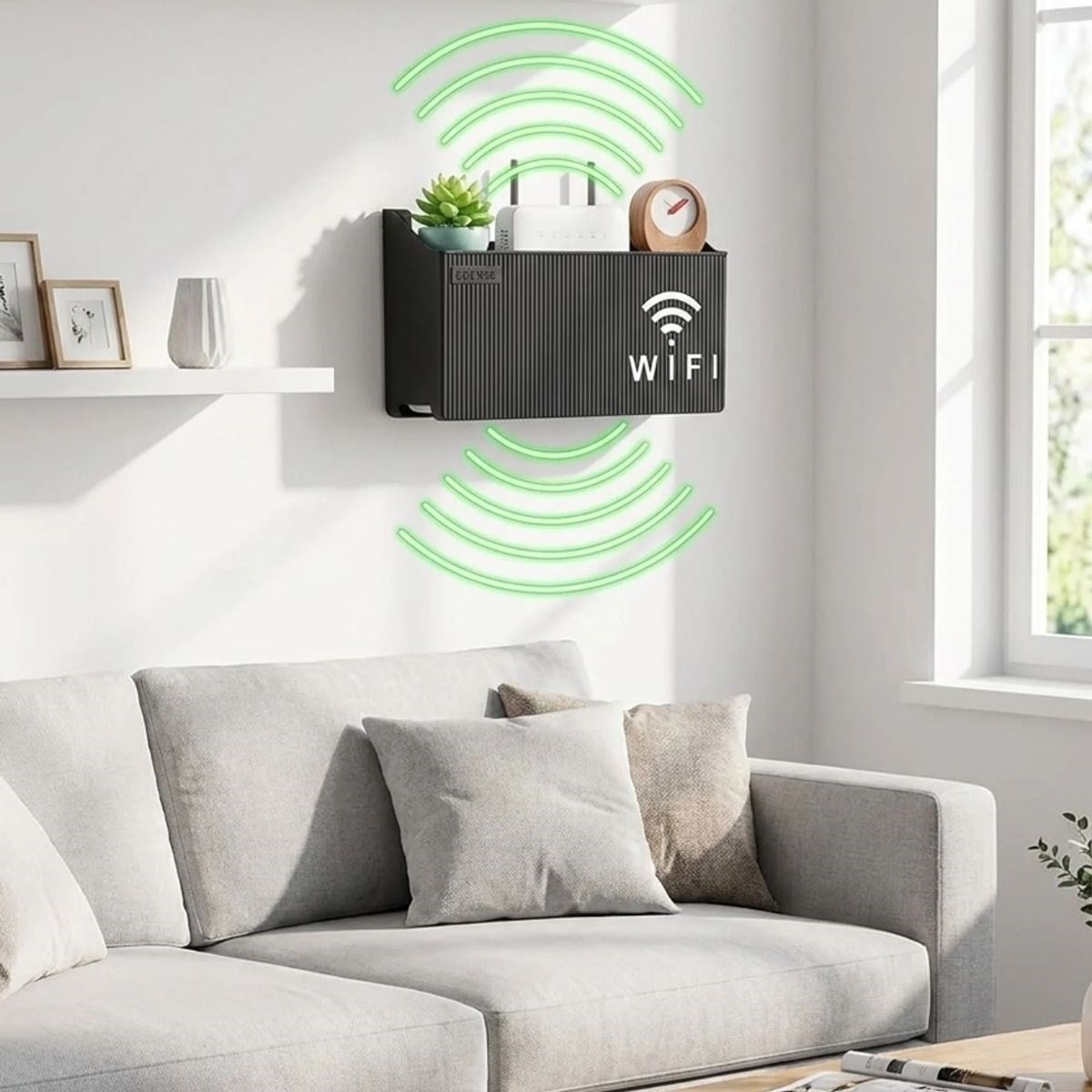Duvar Tipi Wi-Fi Modem Saklama Kutusu(Siyah) – Kablo Düzenleyici Router Raf Organizer (5293)