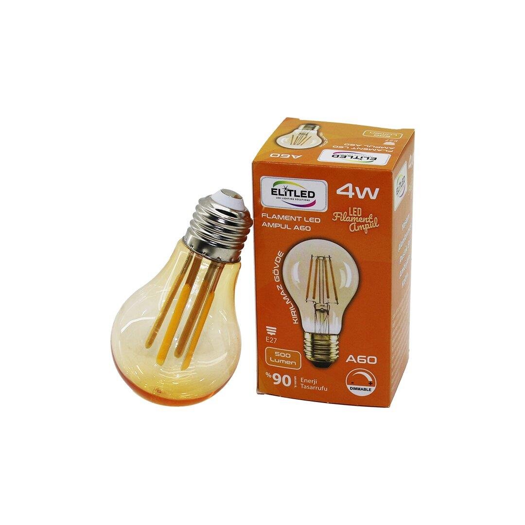 ELİTLED A-60 4W - E27 GOLD COLOR FLAMENT LED RUSTİK AMPUL 500LUMEN KIRILMAZ GÖVDE (5293)