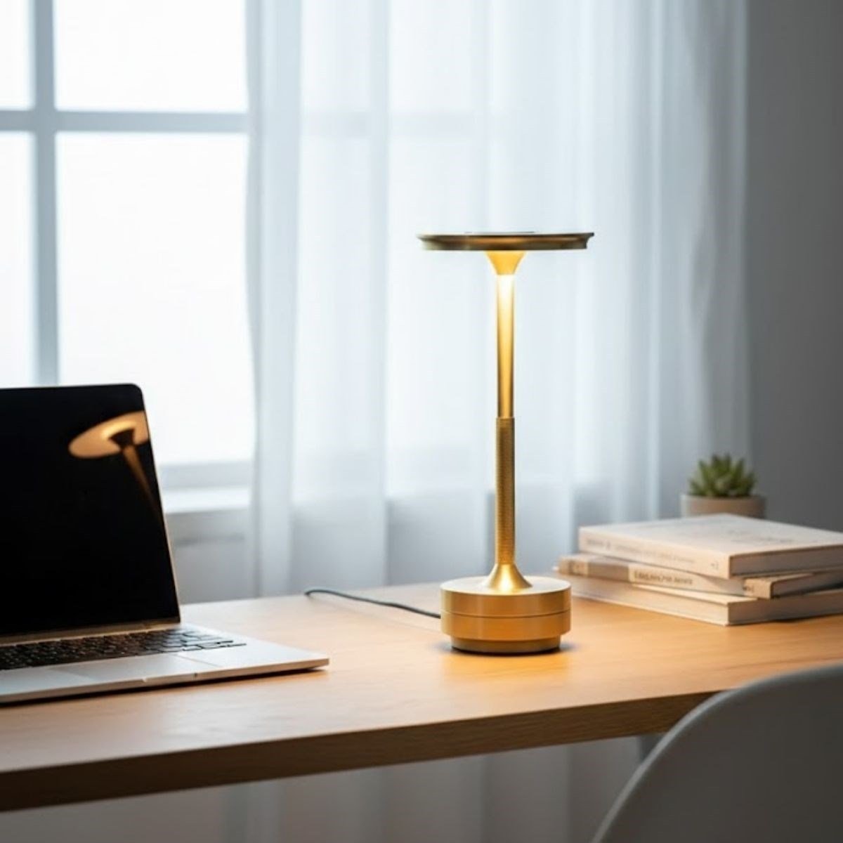 Eskitme Gold Kasa Dokunmatik Şarjlı Masa Lambası – 3 Renk Işık Modlu, LED Aydınlatmalı, Modern & Dekoratif Abajur (5293)