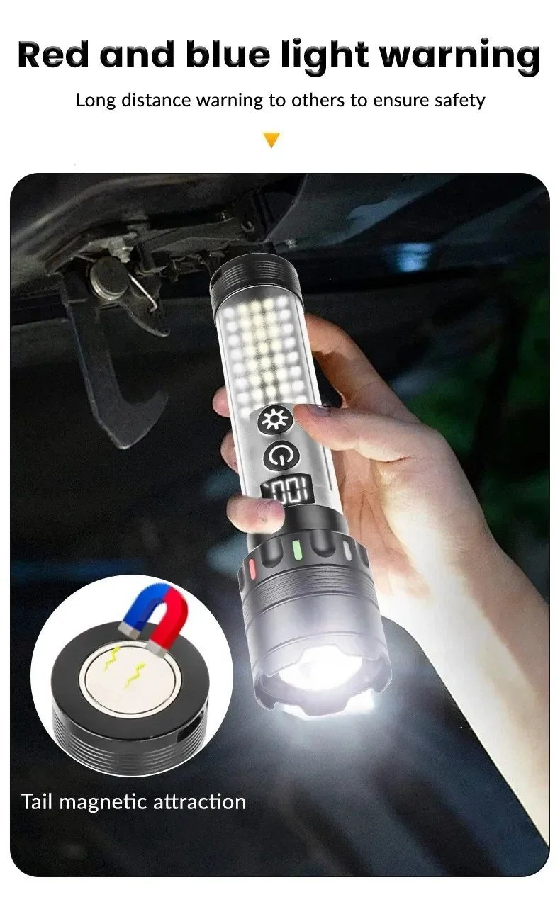 Güçlü Taktik Led El Feneri Paweınuo Sdt53 – 3800lm, 35w, Yan Cob Aydınlatma Ve Type-c Şarj Özelliğine Sahip (5293)