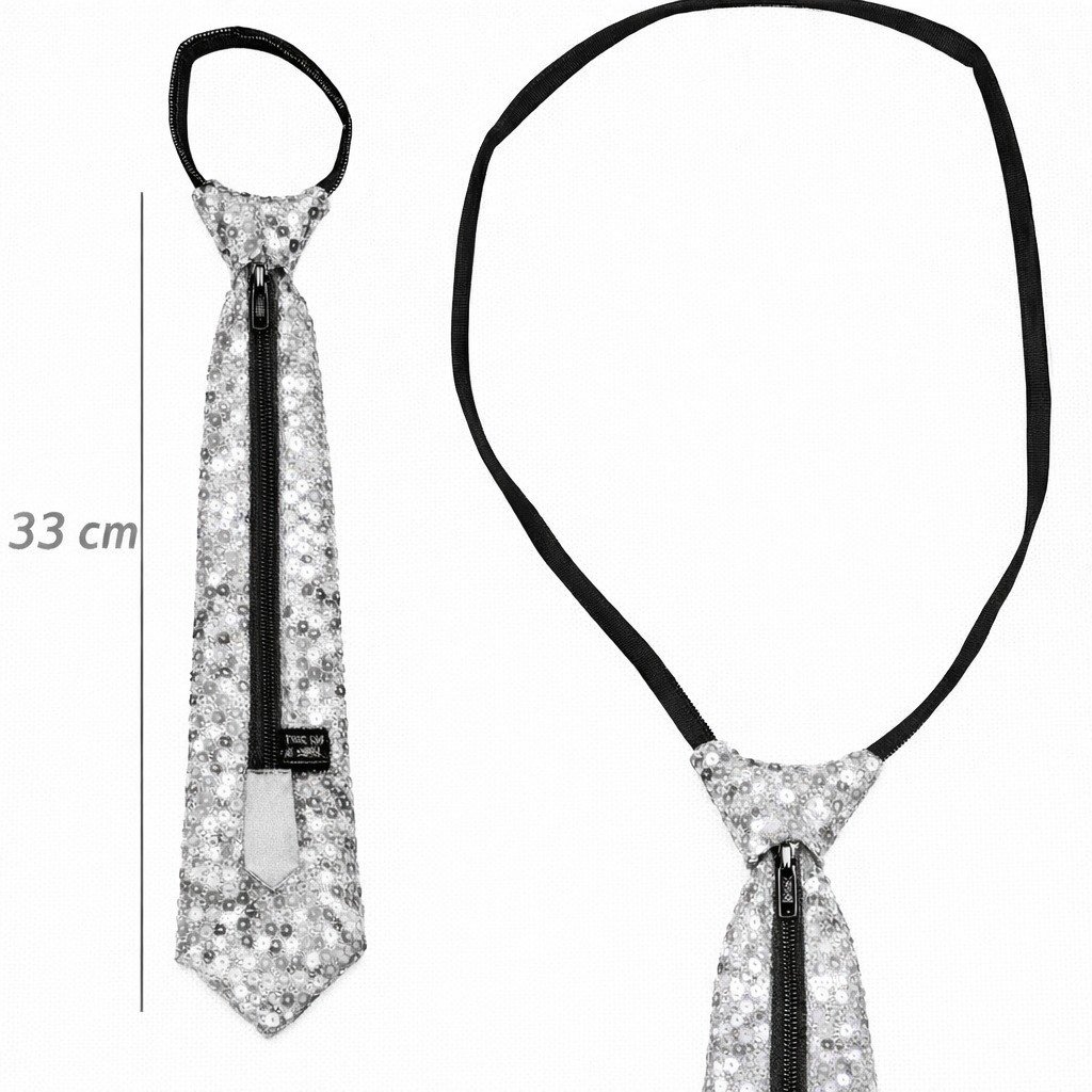 Gümüş Renk Pul Payetli Işıltılı Parti Kravatı 33 cm (5293)
