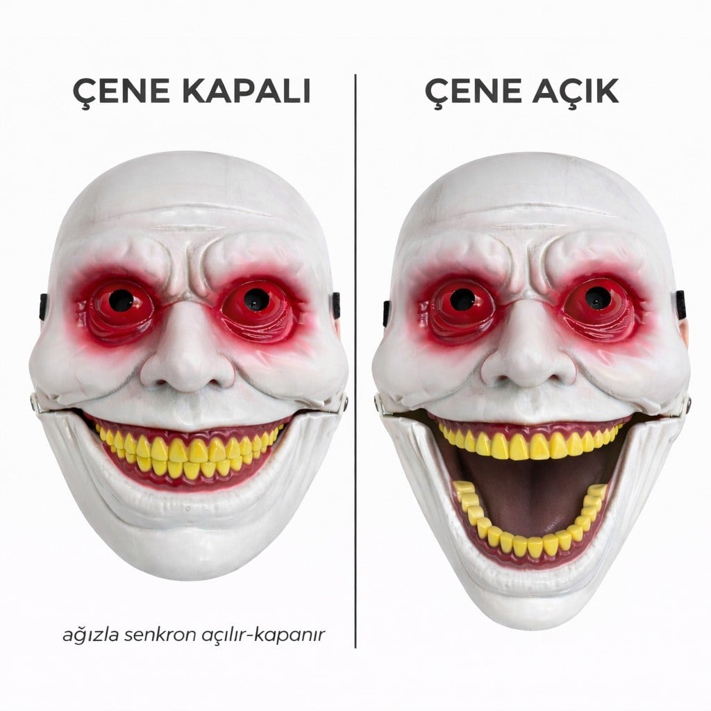 Hareketli Çene Mekanizmalı Korku Maskesi Kırmızı (5293)