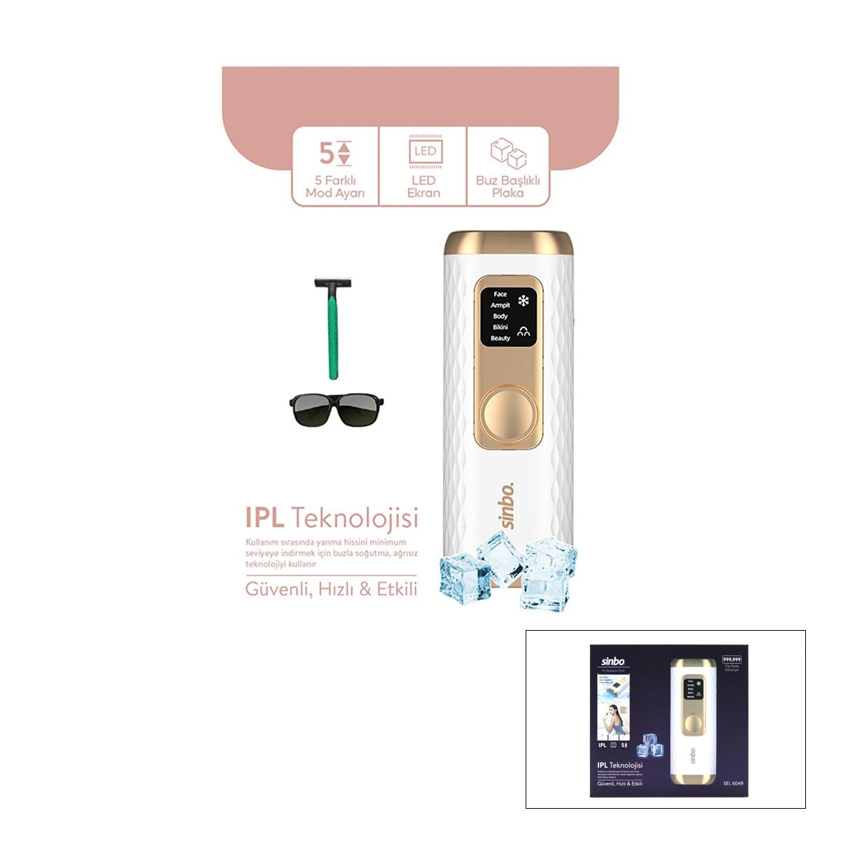 IPL BUZ LAZER EPİLATÖR - EPİLASYON CİHAZI 5 FARKLI MOD - LCD EKRAN TÜM VÜCUT UYGUN SEL-6049 (5293)