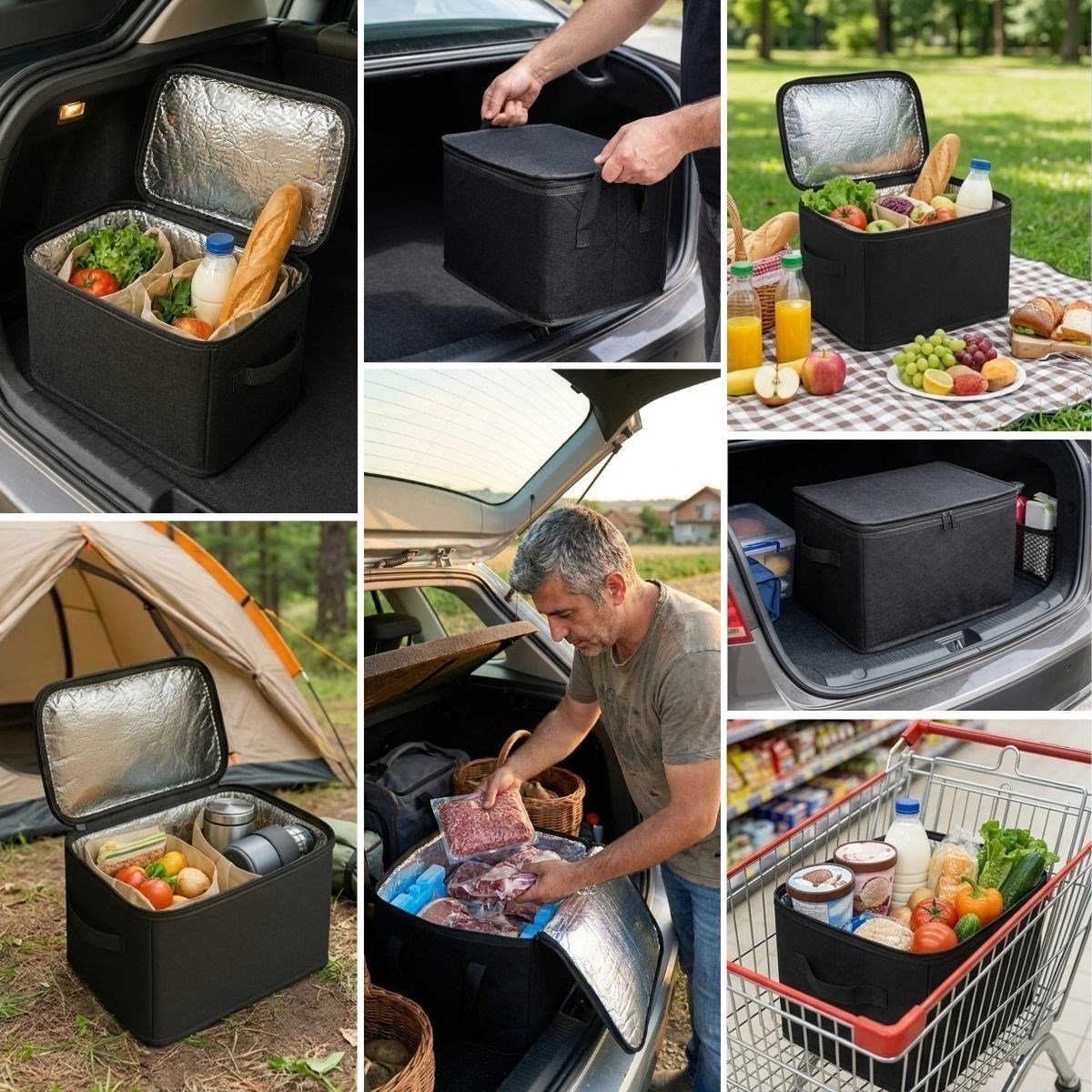 Isı Koruyucu Termal Taşıma Çantası 32 Litre – Araç Bagaj Organizeri, Termos, Katlanabilir Keçe Saklama Çantası 37x27x25 cm (5293)