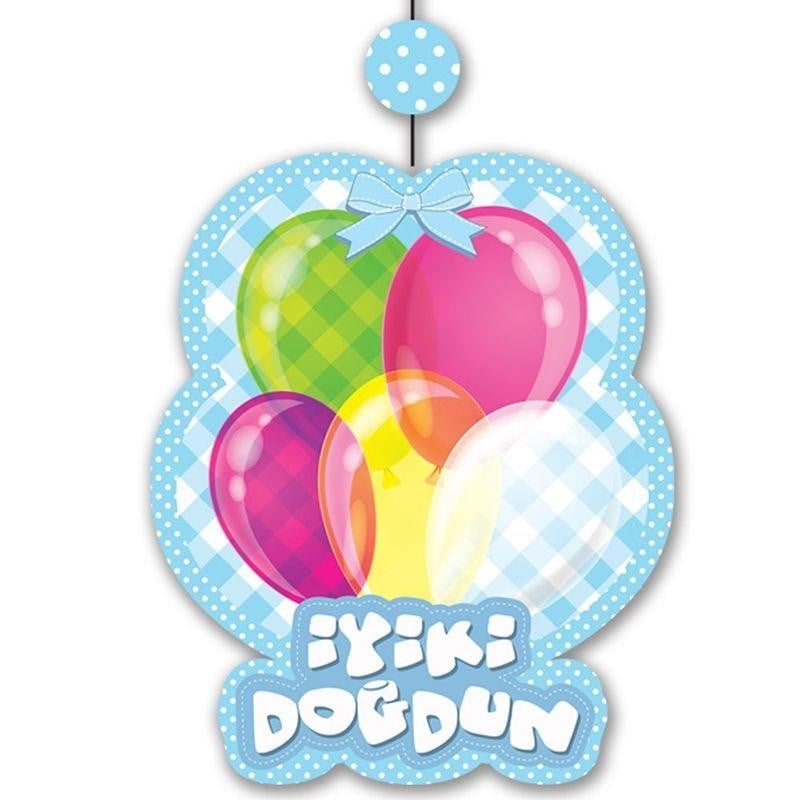 İyiki Doğdun Yazılı Asmalı İp Süs Mavi Renk 3 lü Set 12x45 cm (5293)