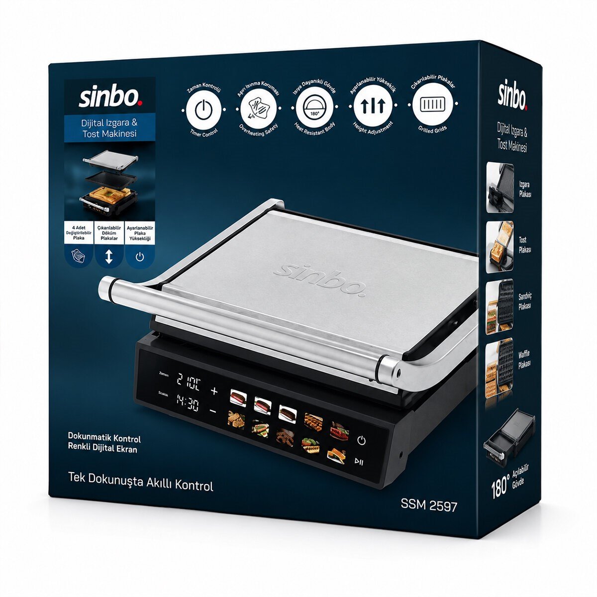 IZGARA VE TOST MAKİNES İ 4 DİLİM YAPIŞMAZ YÜZEY DOKUNMATİK DİJİTAL EKRAN - 2000W SSM-2597 (5293)
