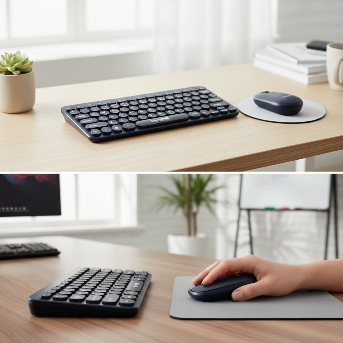 Kablosuz Lacivert Bluetooth Klavye Mouse Seti – Yuvarlak Tuşlu Tasarım, Türkçe Q Dizilim, Taşınabilir, Ev ve Ofis Kullanımına Uygun (5293)