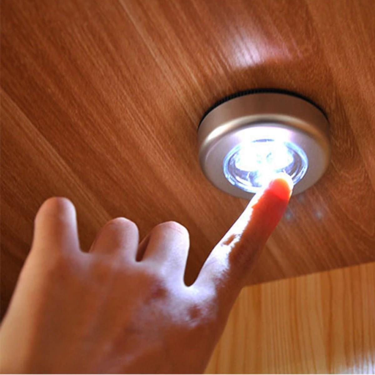 Kablosuz Spot Pilli Dokunmatik Led Lamba 3 Ledli Dolap Lambası (5293)