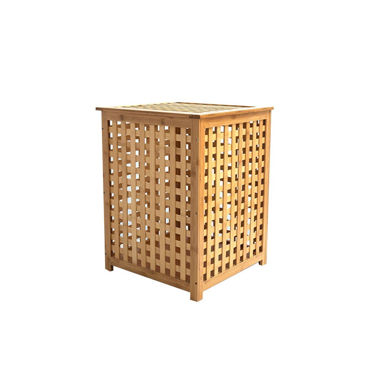 KALIN AHŞAP BAMBU KİRLİ ÇAMAŞIR SEPETİ KUMAŞ ÇANTALI SEPET=40X40X58CM (5293)