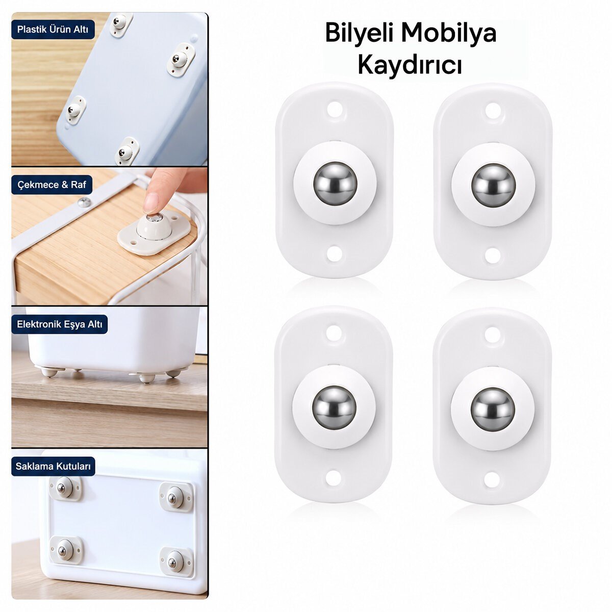 KARTELALI 4PCS TEK BİLYA TEKERLEKLİ MOBİLYA EŞYA TAŞIMA APARATI 360° 8KG TAŞIMA KAPASİTE (5293)