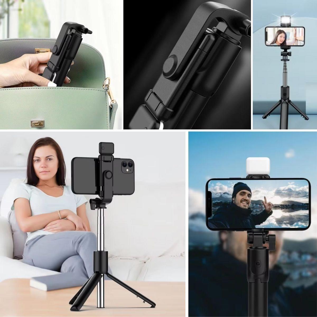 Kendiliğinden LED Işıklı Kumandalı Uzayabilen Selfie Çubuğu,Masa Üstü Tripod (5293)