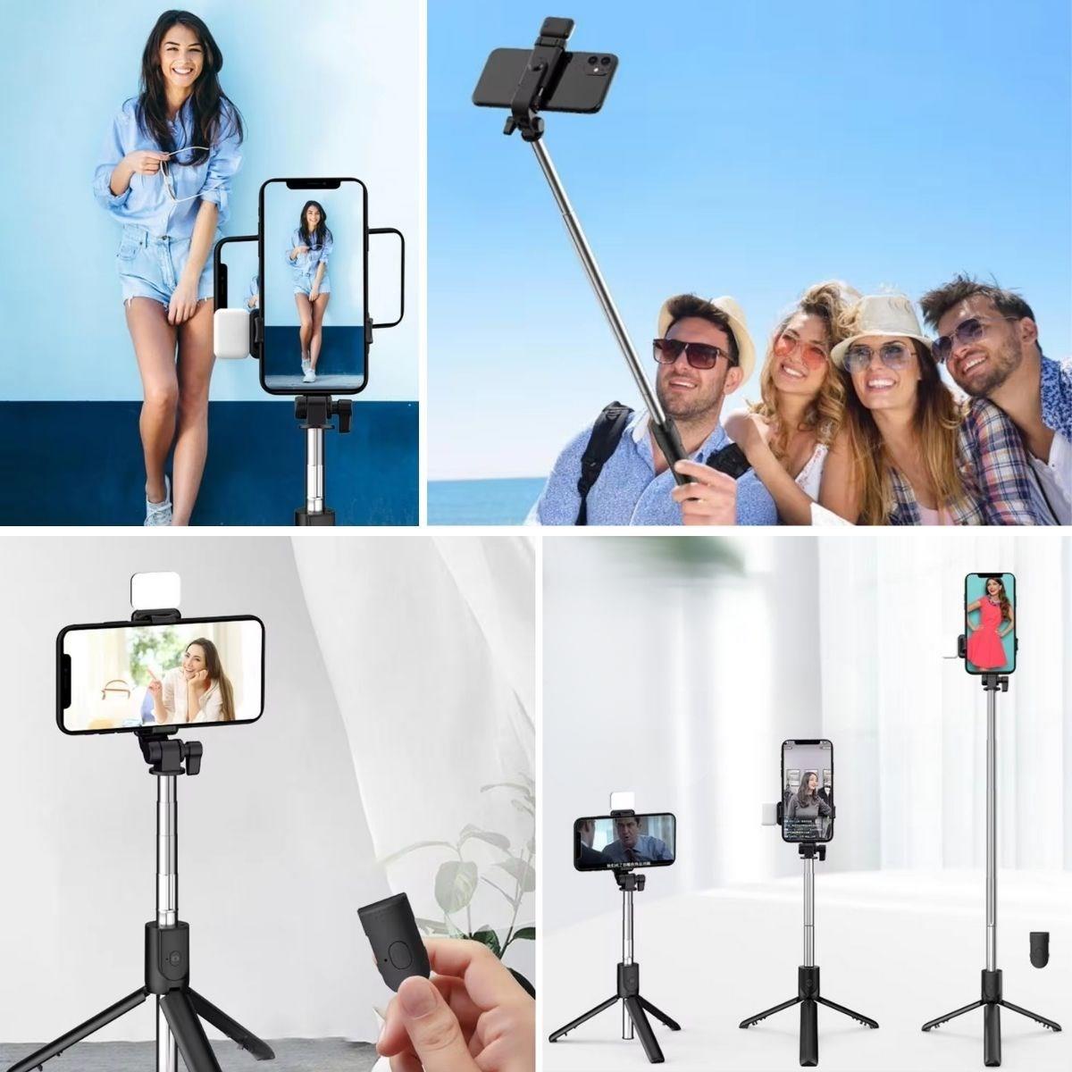 Kendiliğinden LED Işıklı Kumandalı Uzayabilen Selfie Çubuğu,Masa Üstü Tripod (5293)