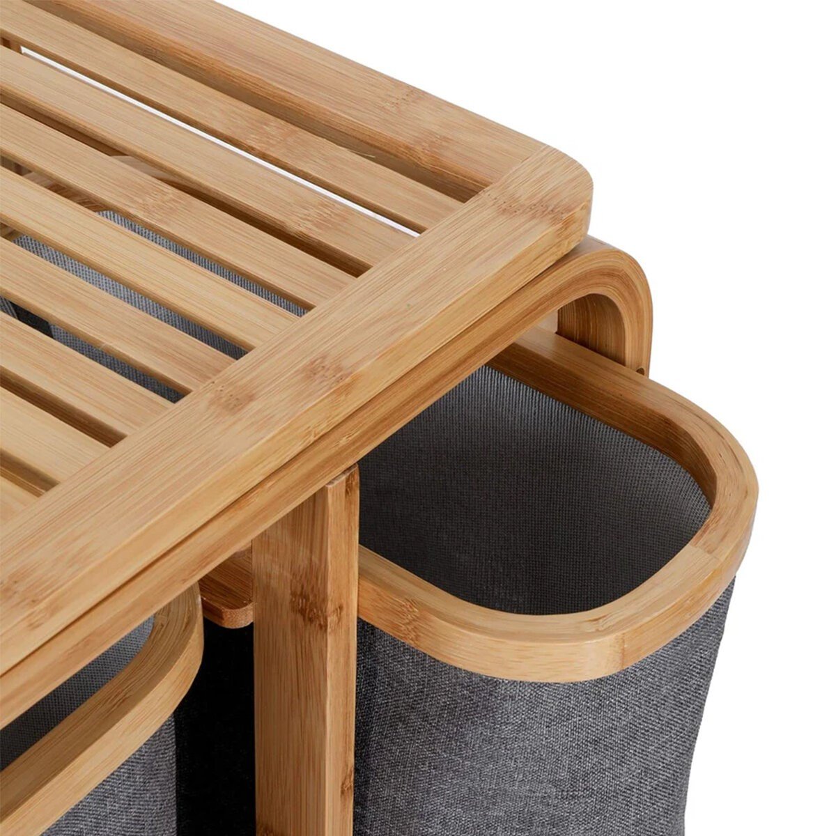 KİRLİ ÇAMAŞIR SEPETİ AHŞAP - BAMBU 3 ORGANİZER BÖLMELİ KUMAŞ ÇANTALI 50X30X70CM (5293)