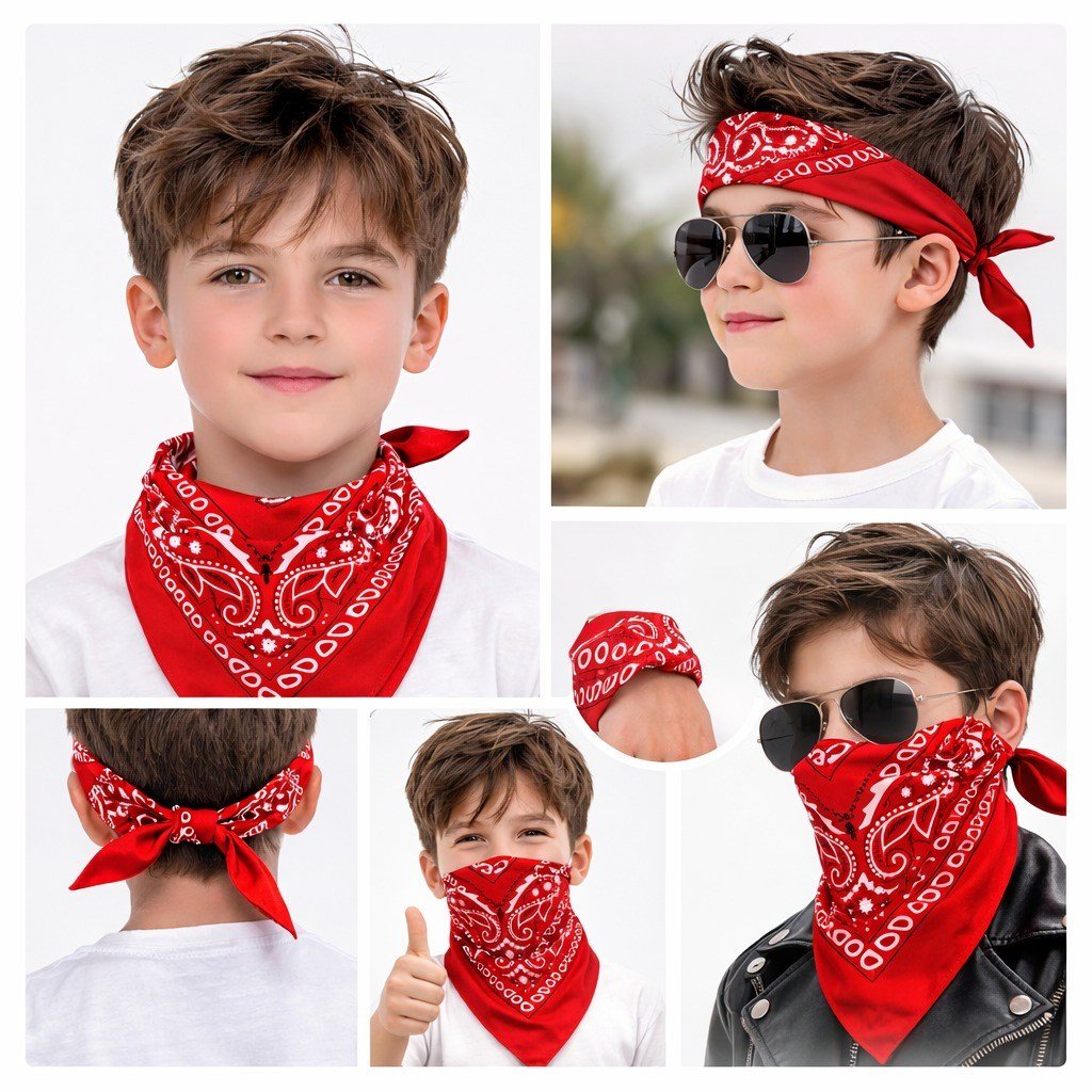 Kırmızı Kovboy Fuları Çocuk Bandana Western Desenli Boyun Fuları (5293)