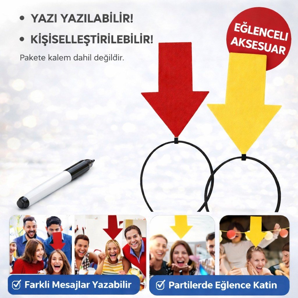 Kişiselleştirilebilir Ok İşaretli Mesaj Tacı (2’li Set Sarı-Kırmızı) (5293)