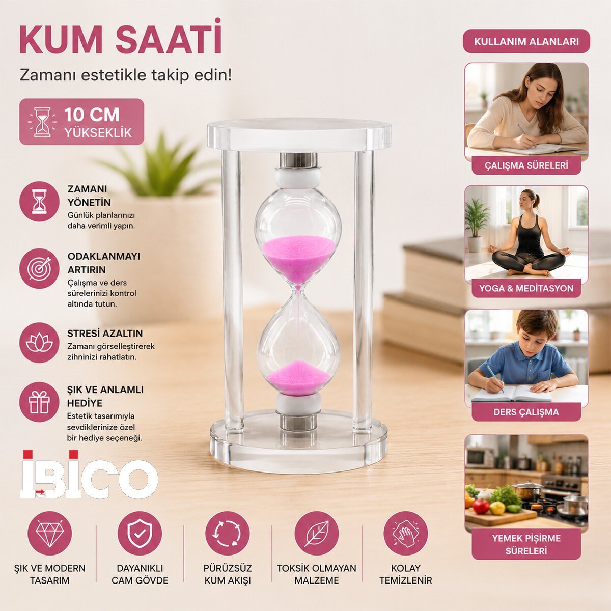 KÜÇÜK CAM KUM SAATİ CAM STANDLI= ÇAP: 6CM-YÜKSEKLİK: 10CM (5293)