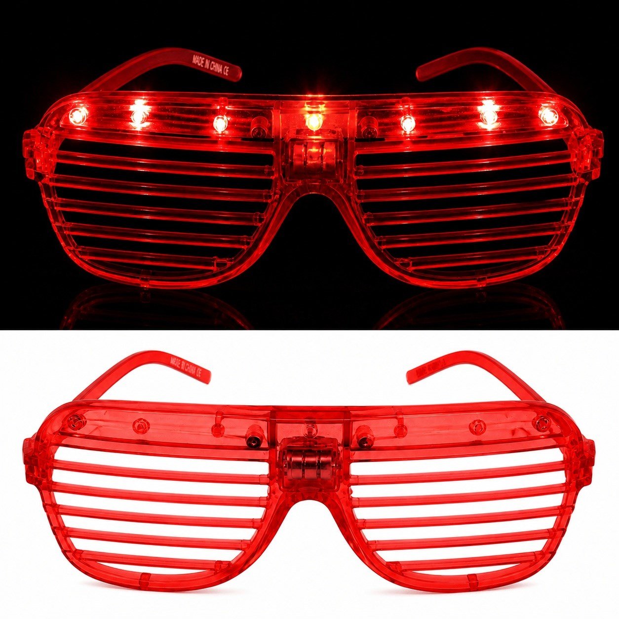 LED Işıklı Panjur Parti Gözlüğü Kırmızı Renk Shutter Gözlük (5293)