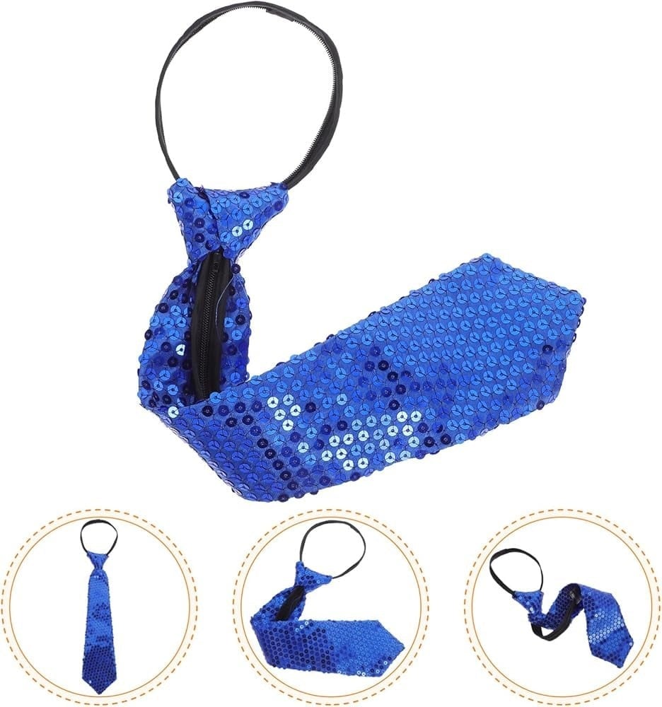 Mavi Renk Pul Payetli Işıltılı Parti Kravatı 33 cm (5293)