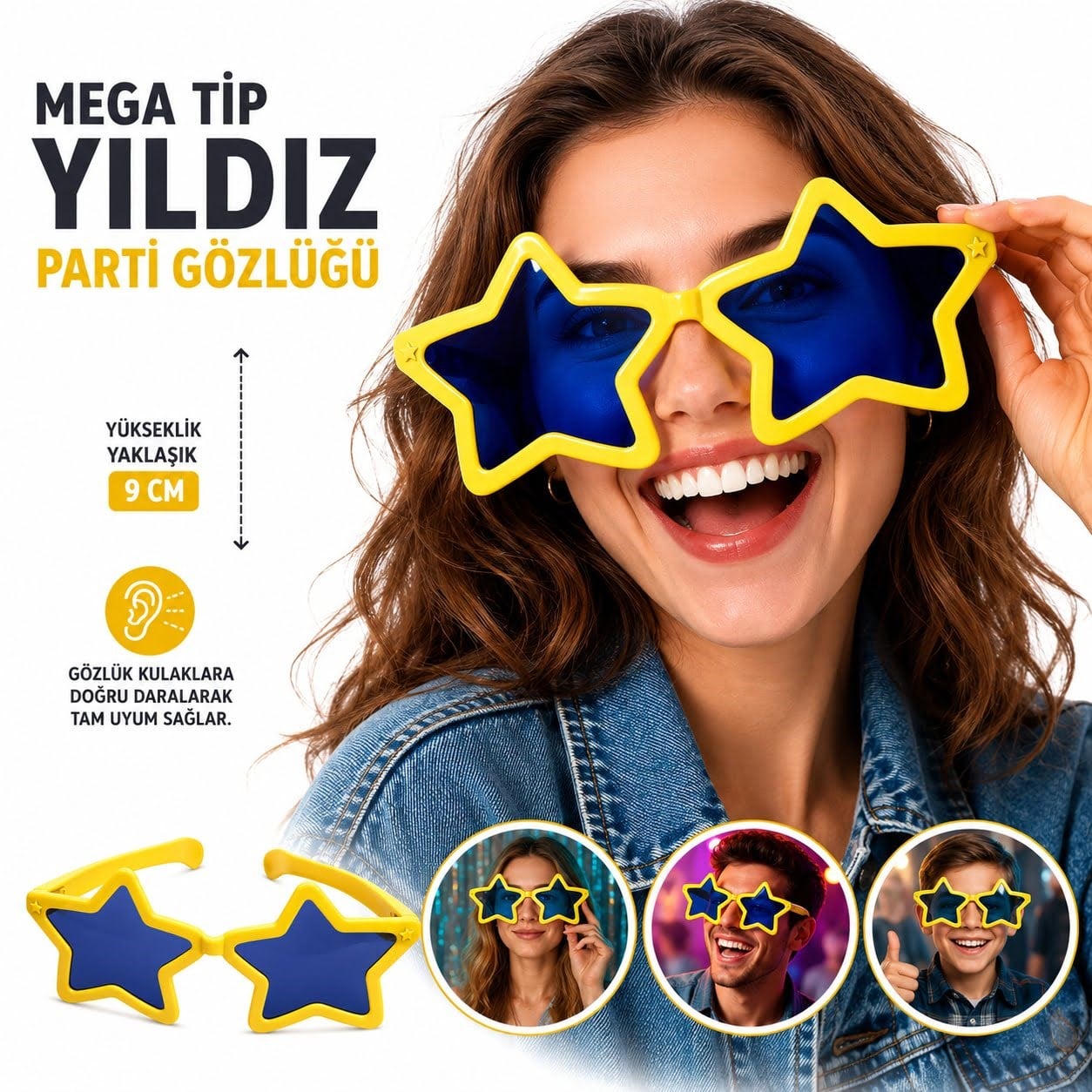 Mega Tip Yıldız Parti Gözlüğü Sarı Renk (5293)