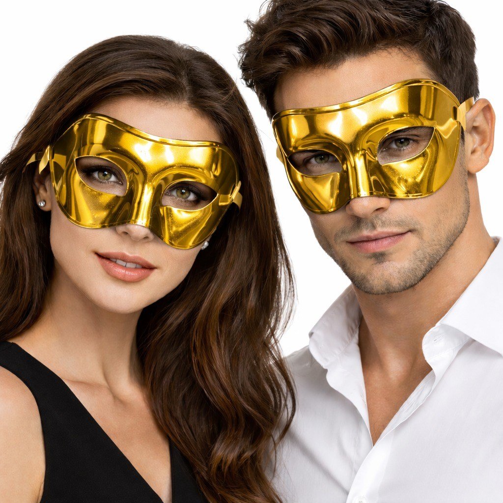 Metalize Parlak Parti Maskesi Altın Gold Renk 16x7 cm (5293)