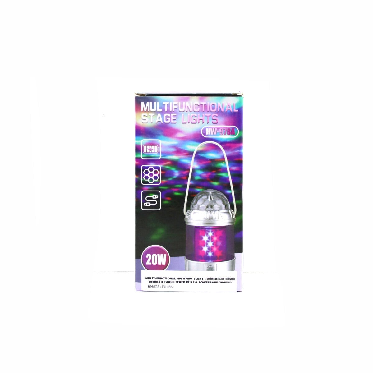 MULTI-FUNCTIONAL 3IN1 DÖNEBİLEN DİSKO RENKLİ - FANUS FENER PİLLİ - POWERBANK 20W HW-978W (5293)
