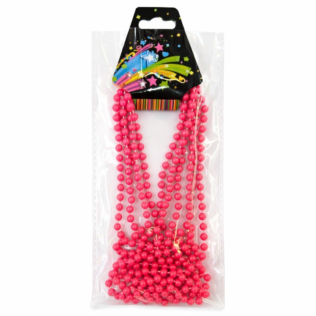 Neon Pembe Boncuk Kolye 80 cm – Retro 80’ler 90’lar Parti Aksesuarı (5293)