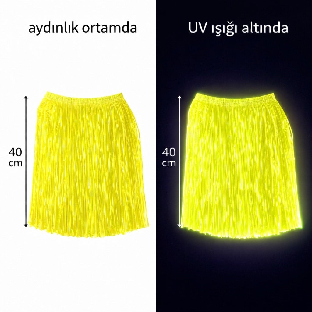 Neon Sarı Hawaii Parti Eteği 40 cm (5293)