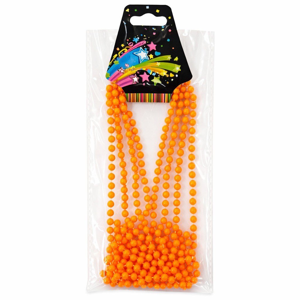 Neon Turuncu Boncuk Kolye 80 cm – Retro 80’ler 90’lar Parti Aksesuarı (5293)