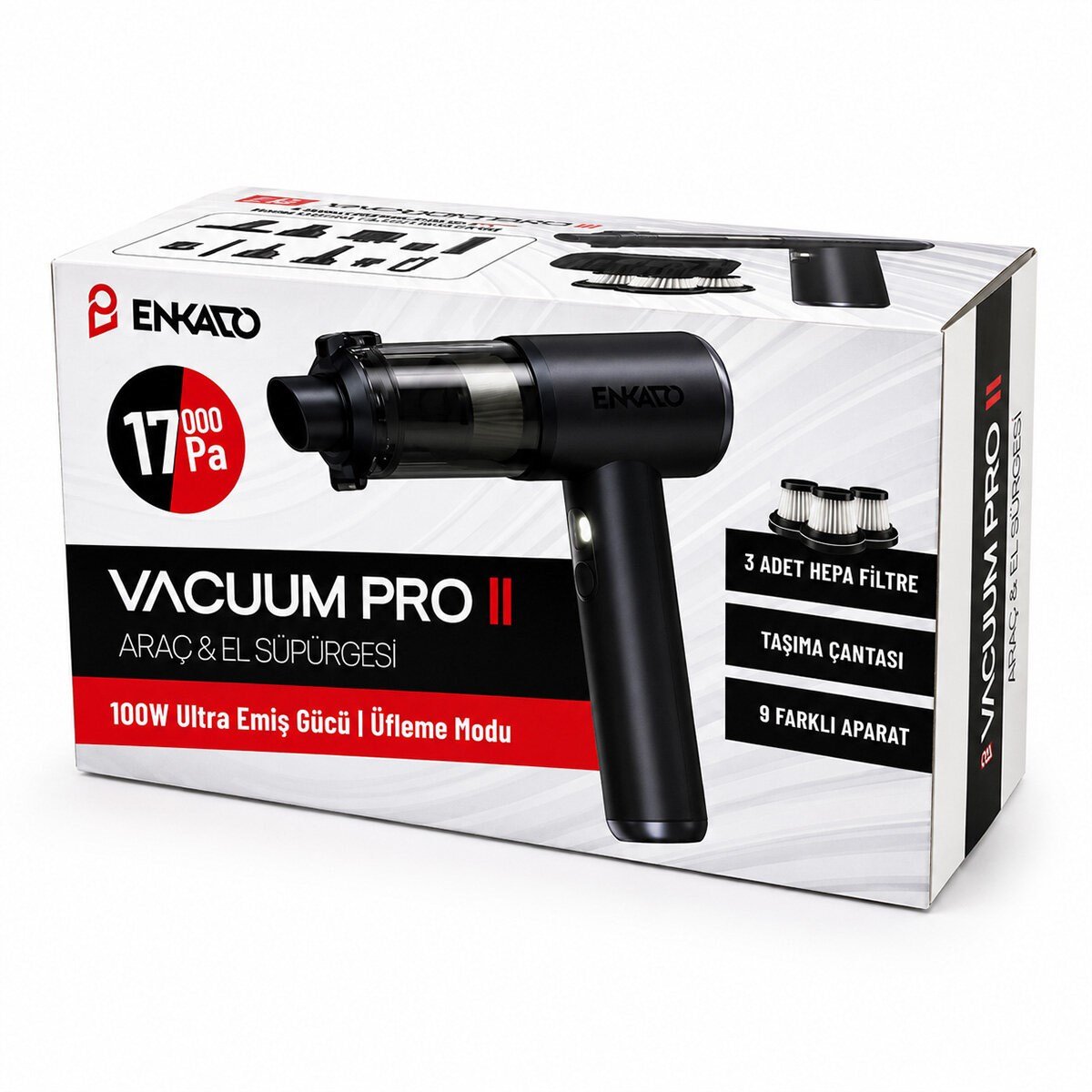 OTO ARAÇ - 2IN1 ŞARJLI 100W - 17000PA 9 BAŞLIK - 3 FİLTRE EL TİPİ BASINÇLI HAVA ÜFLEME - ARAÇ SÜPÜRGE MAKİNESİ TAŞIMA ÇANTALI EKD-SP10 (5293)
