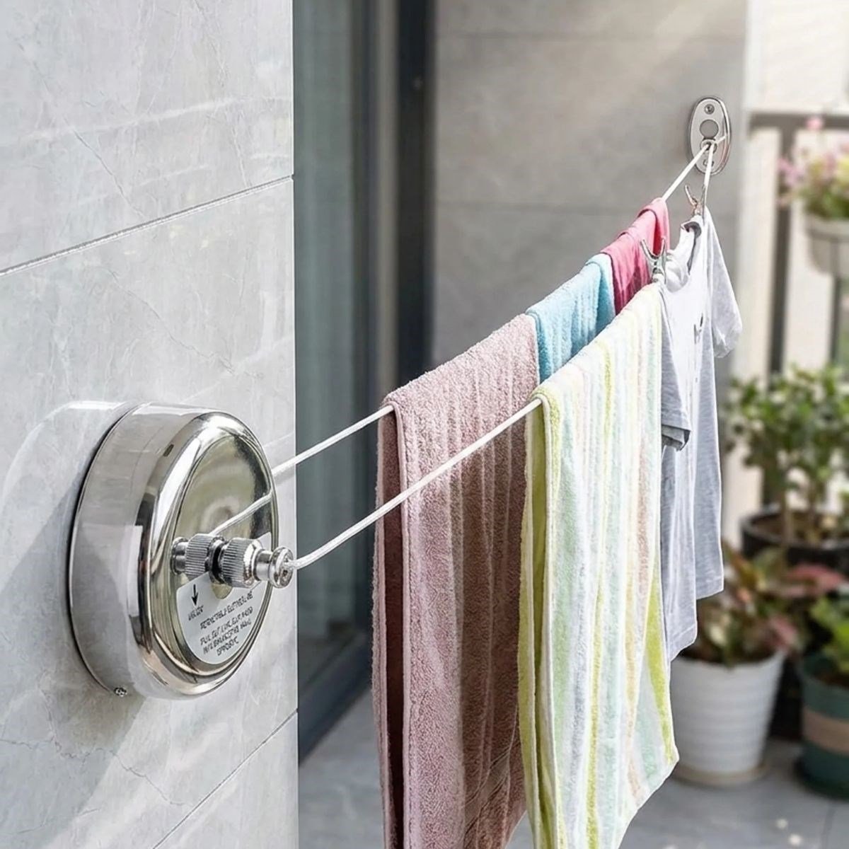 Paslanmaz Çelik Geri Çekilebilir Çamaşır İpi – Duvar Tipi Duvara Monte Banyo,Balkon,Bahçe Çamaşır Kurutma Askısı (5293)