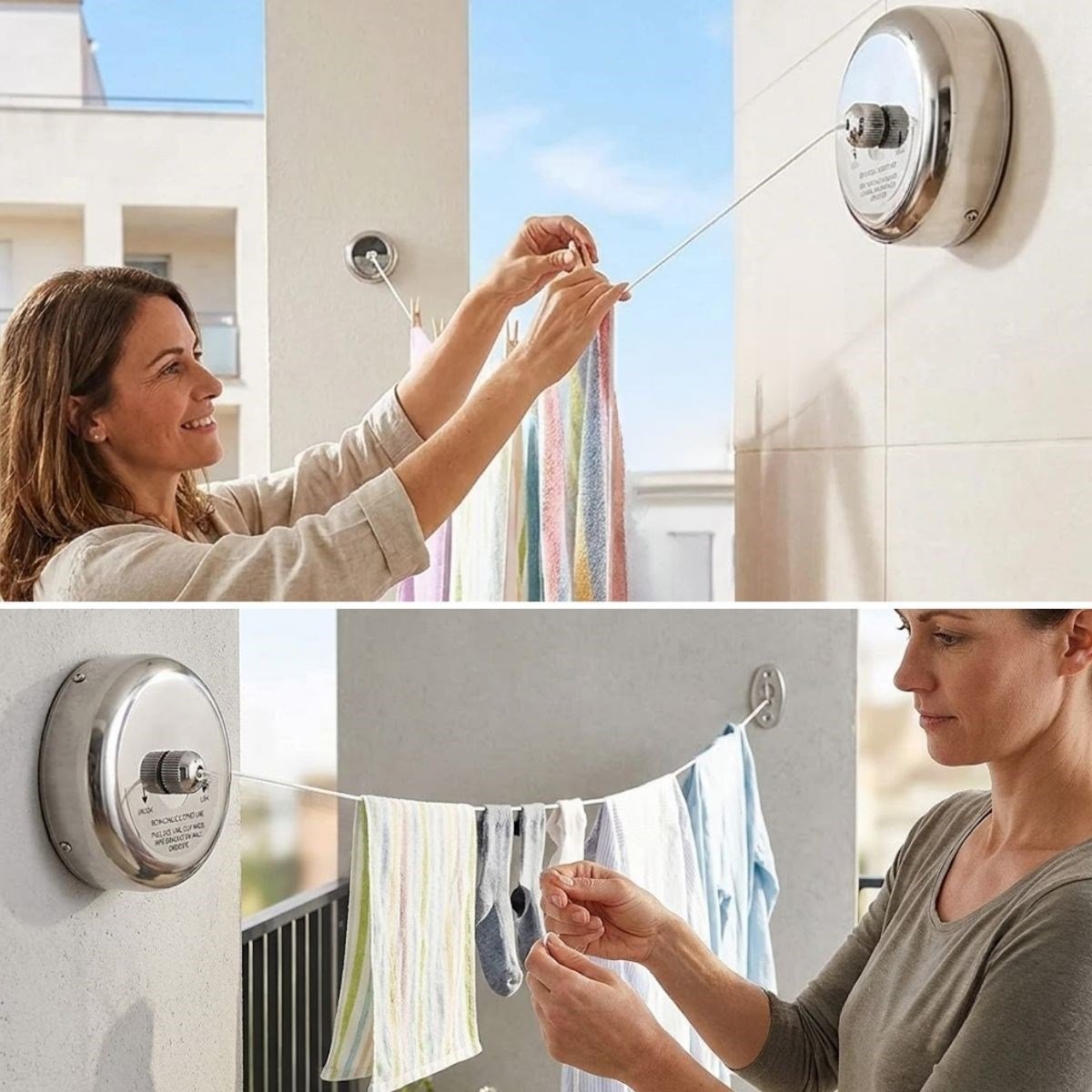 Paslanmaz Çelik Geri Çekilebilir Çamaşır İpi – Duvar Tipi Duvara Monte Banyo,Balkon,Bahçe Çamaşır Kurutma Askısı (5293)