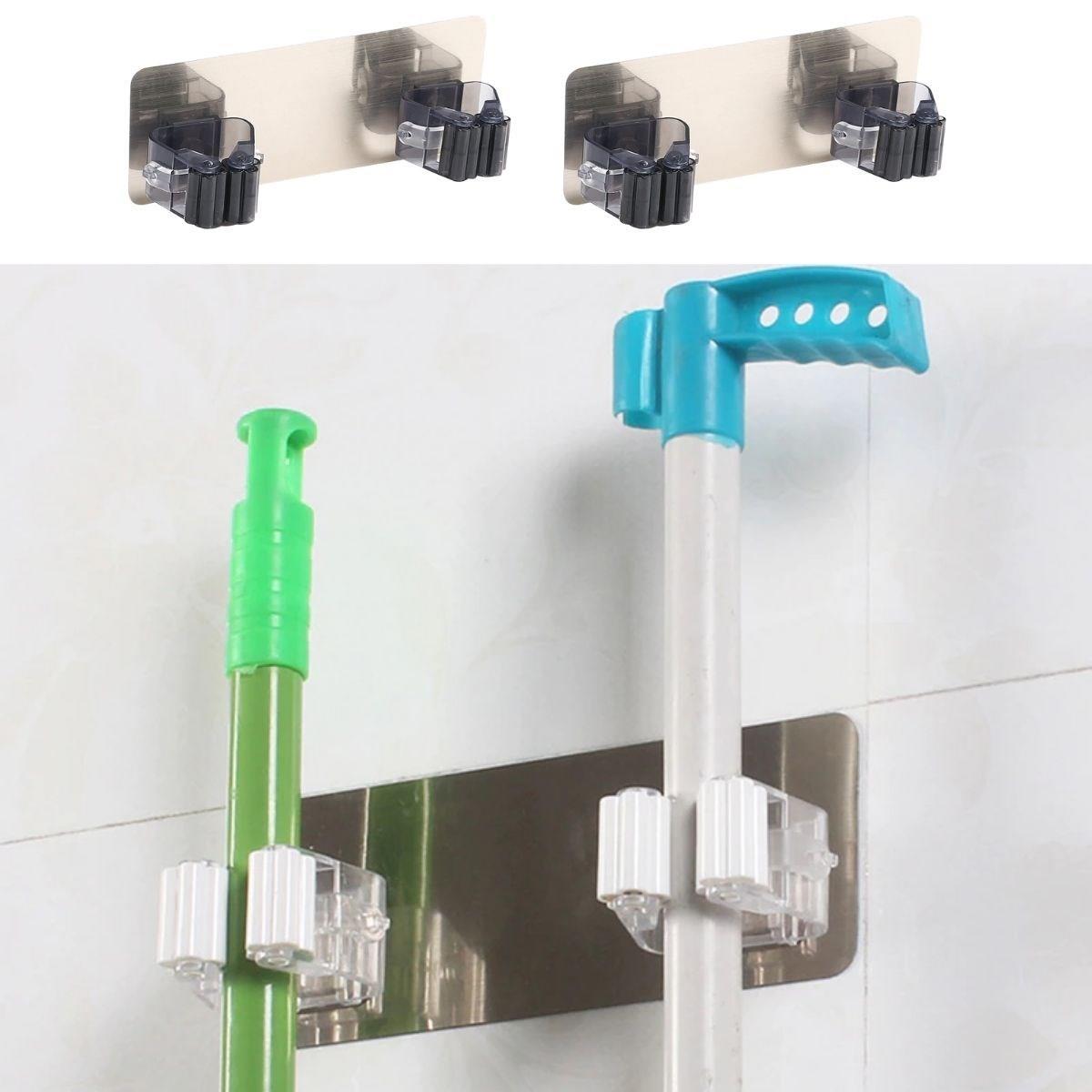 Pratik Organizer 4'lü Yapışkanlı Fırça Paspas Mop Fırça Sabitleyici Ergonomik Alet Aparatı (5293)