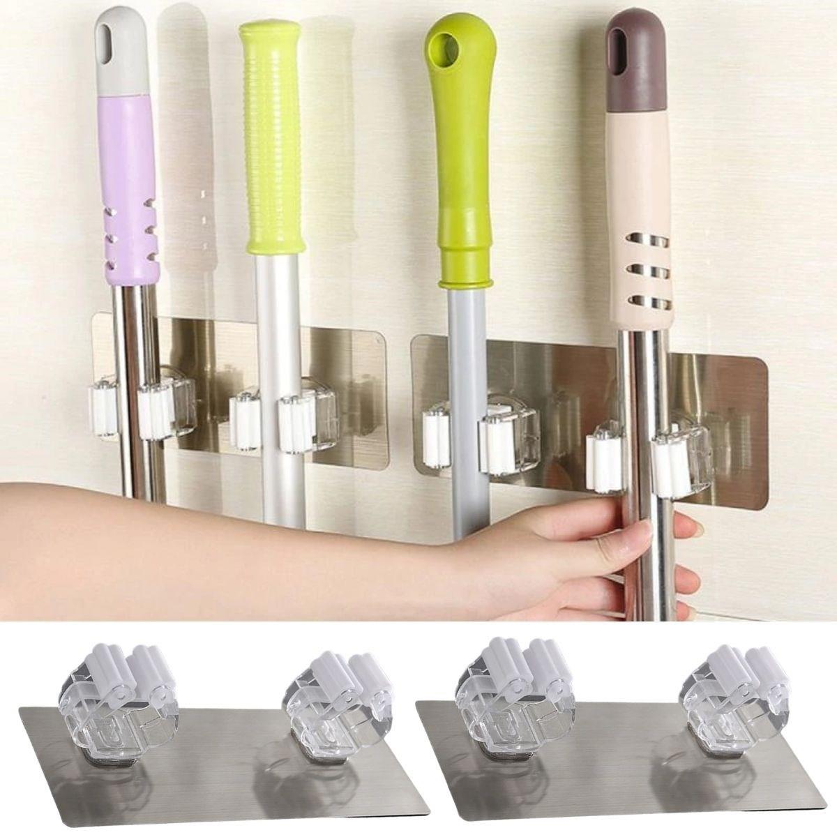 Pratik Organizer 4'lü Yapışkanlı Fırça Paspas Mop Fırça Sabitleyici Ergonomik Alet Aparatı (5293)