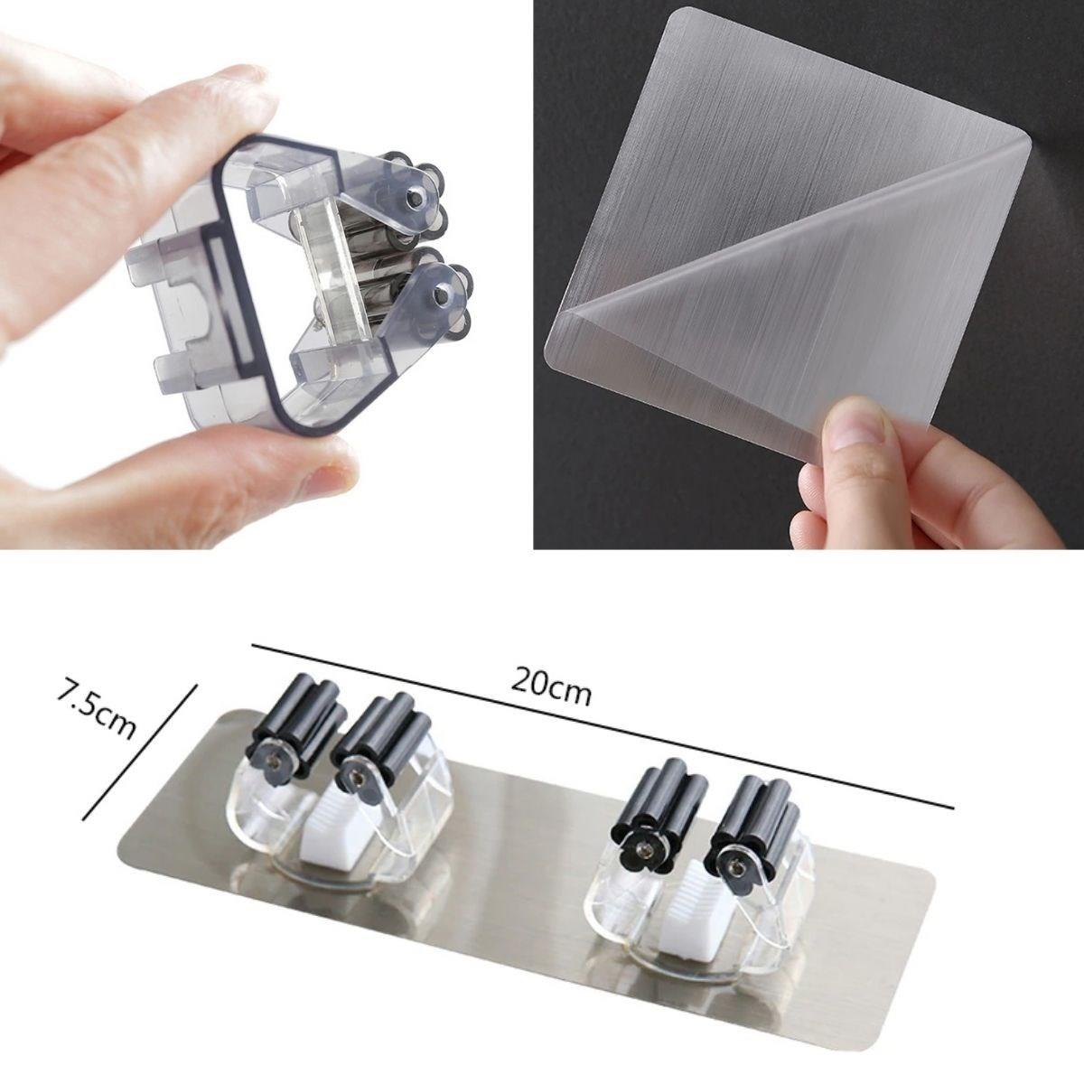 Pratik Organizer 4'lü Yapışkanlı Fırça Paspas Mop Fırça Sabitleyici Ergonomik Alet Aparatı (5293)