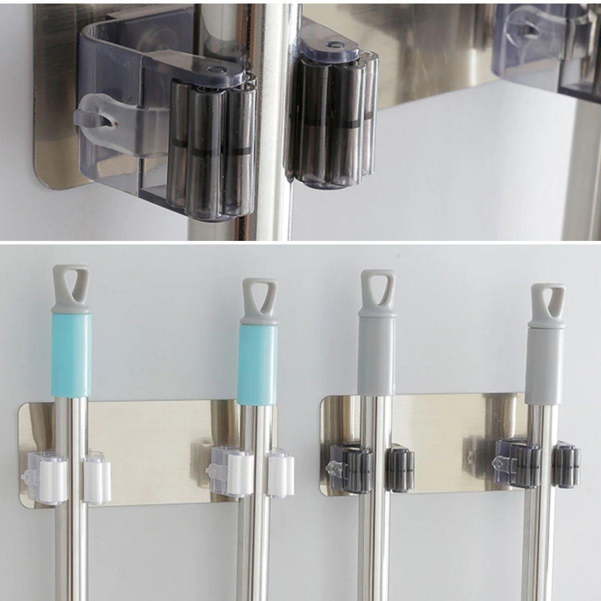 Pratik Organizer 4'lü Yapışkanlı Fırça Paspas Mop Fırça Sabitleyici Ergonomik Alet Aparatı (5293)