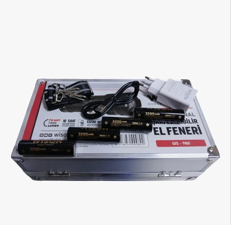 Profesyonel Zoomlu El Feneri | 60w – 7000 Lümen – 13.200 Mah – Type‑c – Metal Gövde (5293)