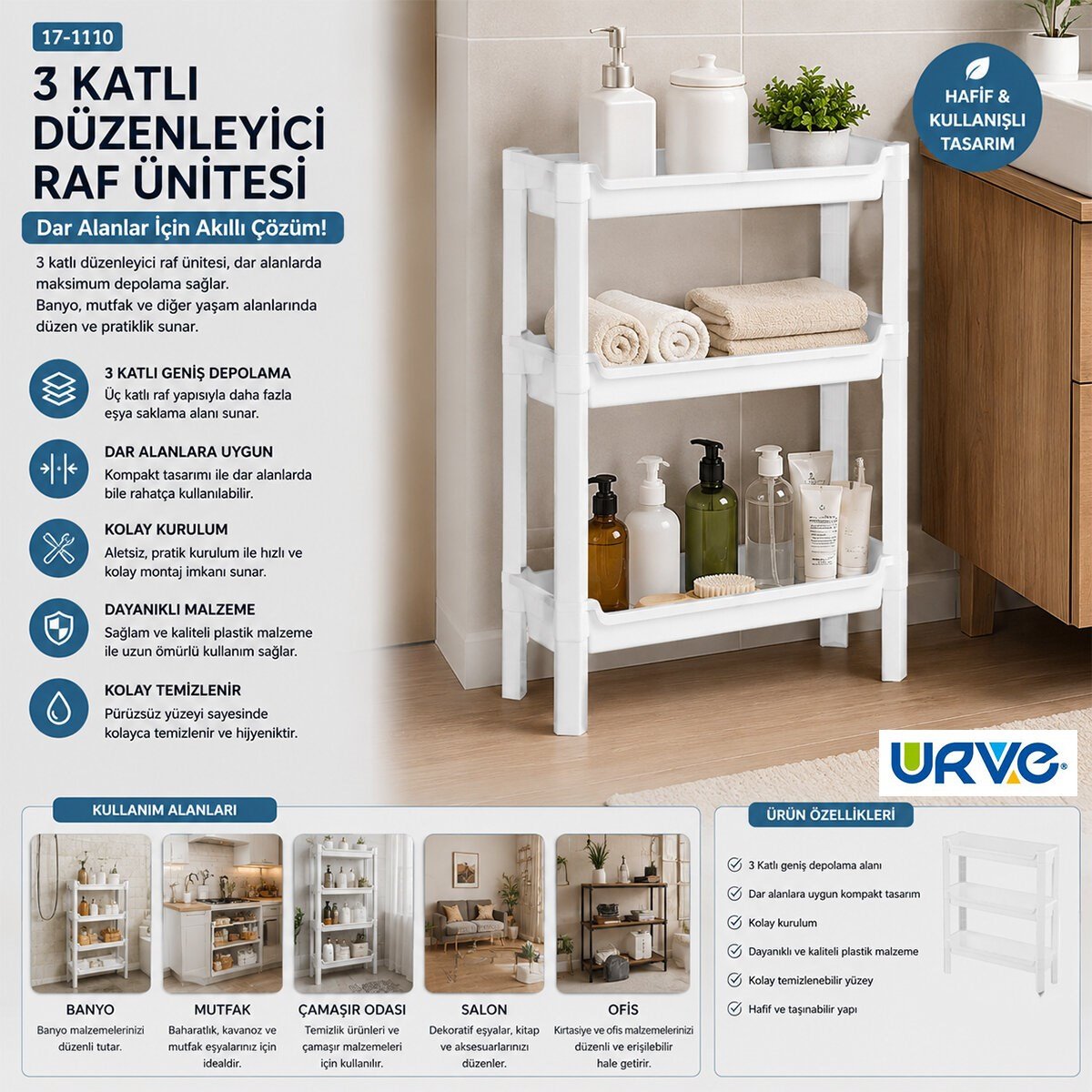 RAFTY 3 KATLI SEPET ORGANİZER DÜZENLEYİCİ RAF ÜNİTESİ 465X145X500MM (5293)