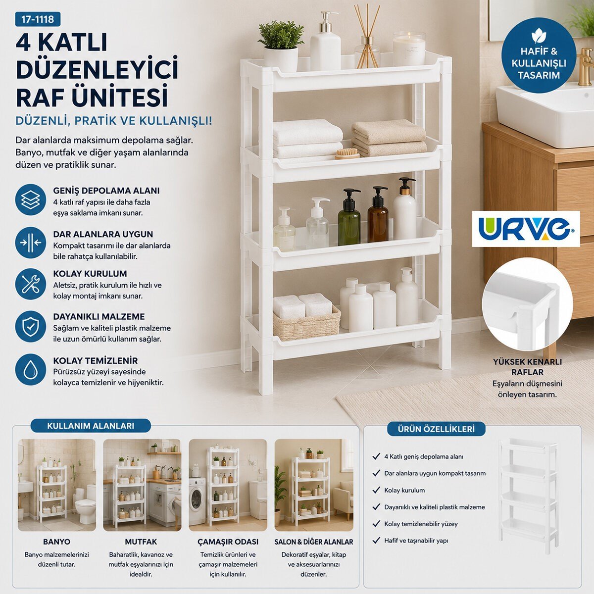 RAFTY 4 KATLI SEPET ORGANİZER DÜZENLEYİCİ RAF ÜNİTESİ 465X145X690MM (5293)