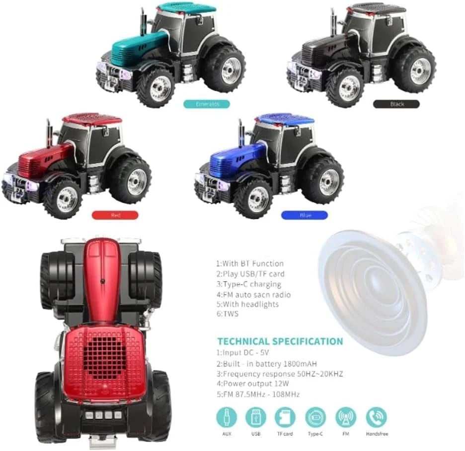 Şarjlı Nostaljik Traktör Tasarımlı Usb/aux Çıkışlı Fm Radyolu Bluetooth Hoparlör Speaker (5293)