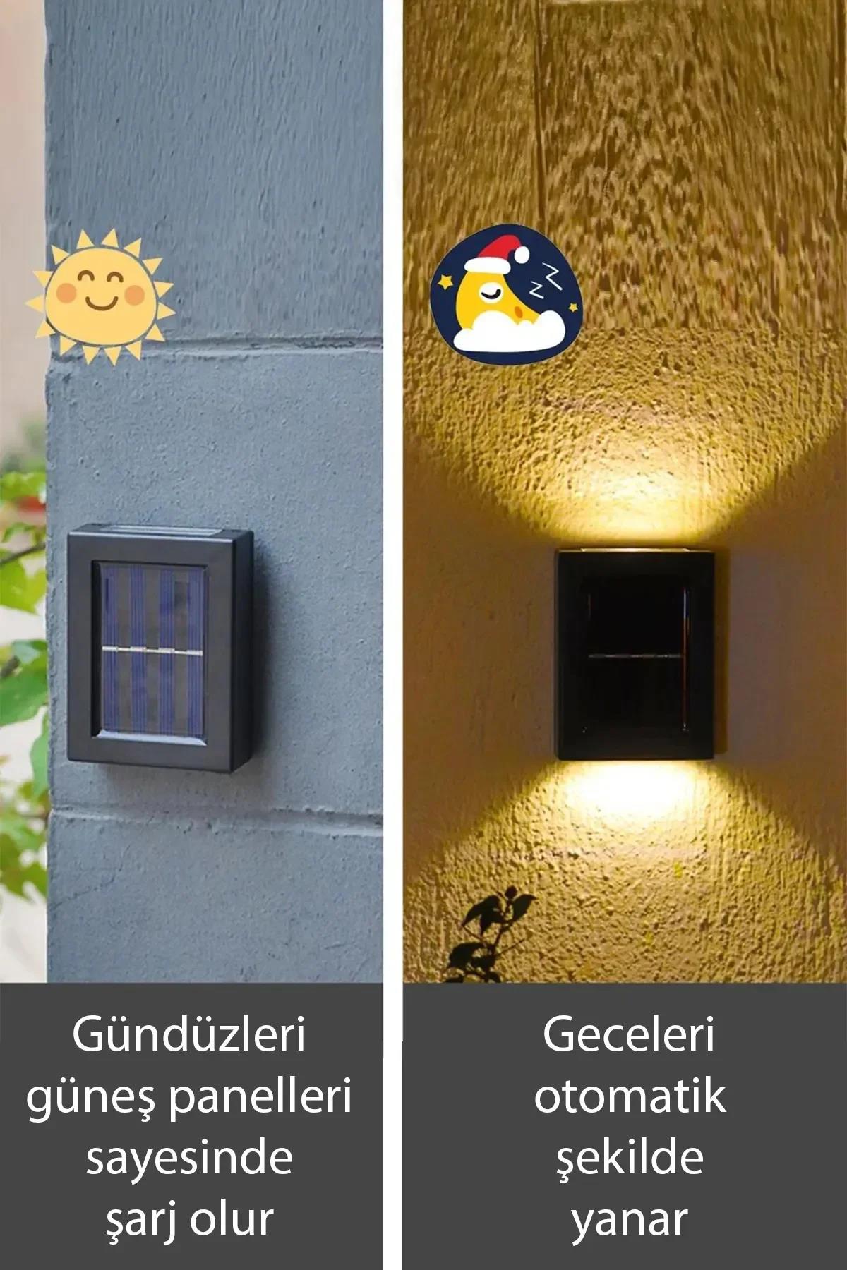 Solar Çift Taraflı Duvar Lambası Güneş Enerjili Aydınlatma Dekorasyon Aplik Işık 2 Li (5293)
