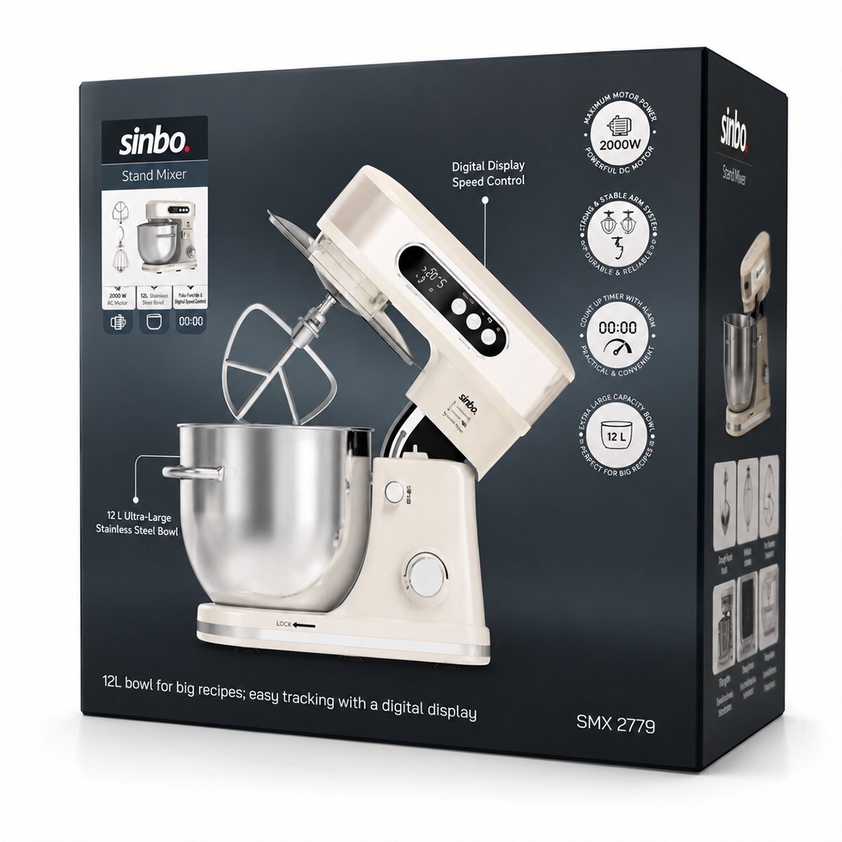 STANDLI MİKSER - BLENDER SETİ HAMUR YOĞURUCU - ÇIRPICI - KARIŞTIRICI 8KADEM. HIZ AYAR 12LT HAZNE 2000W SMX-2779 (5293)