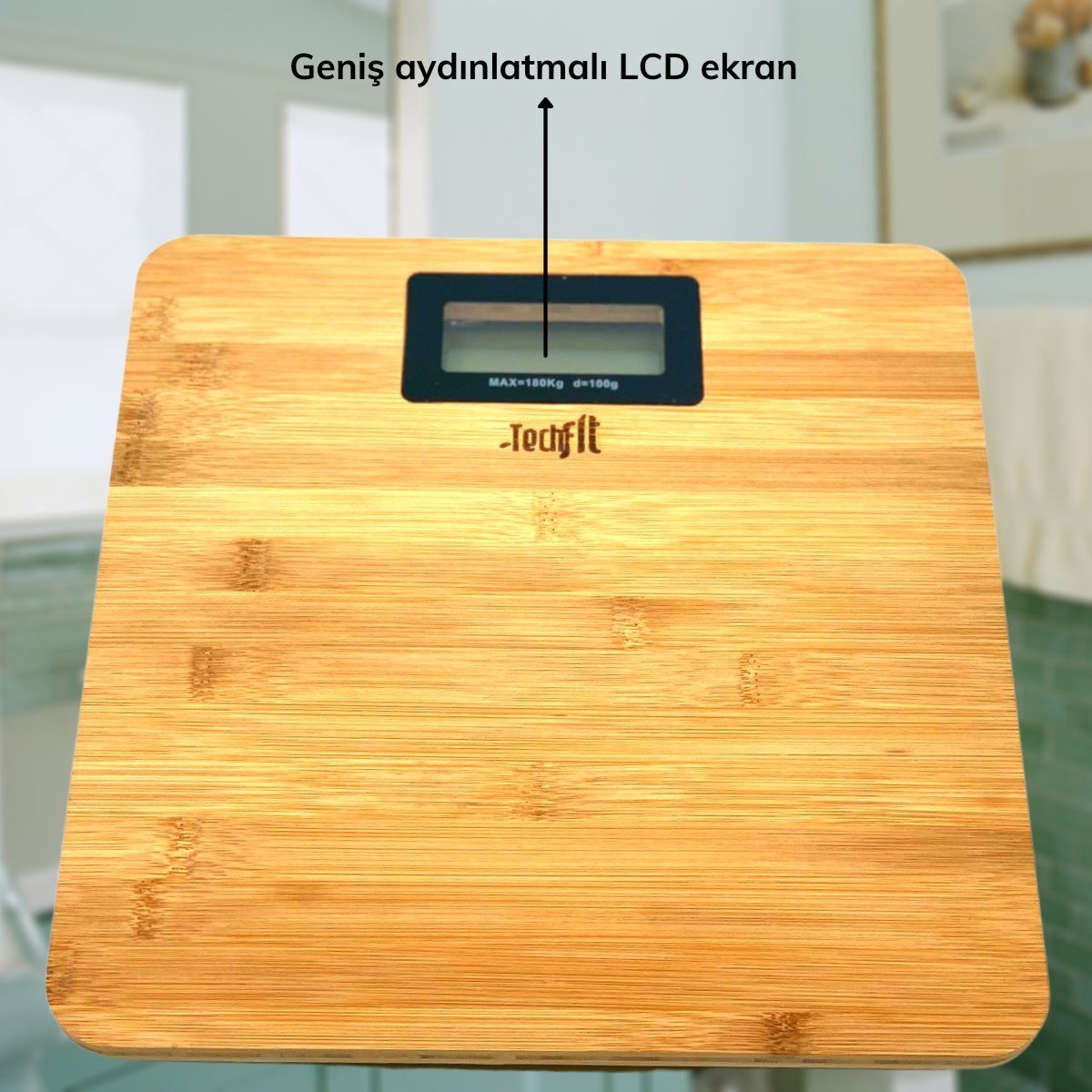 Techfit Bambu Banyo Baskülü Yüksek Hassasiyetli Darbelere Dijital Dayanıklı Terazi Tf 1065 Max 180kg (5293)