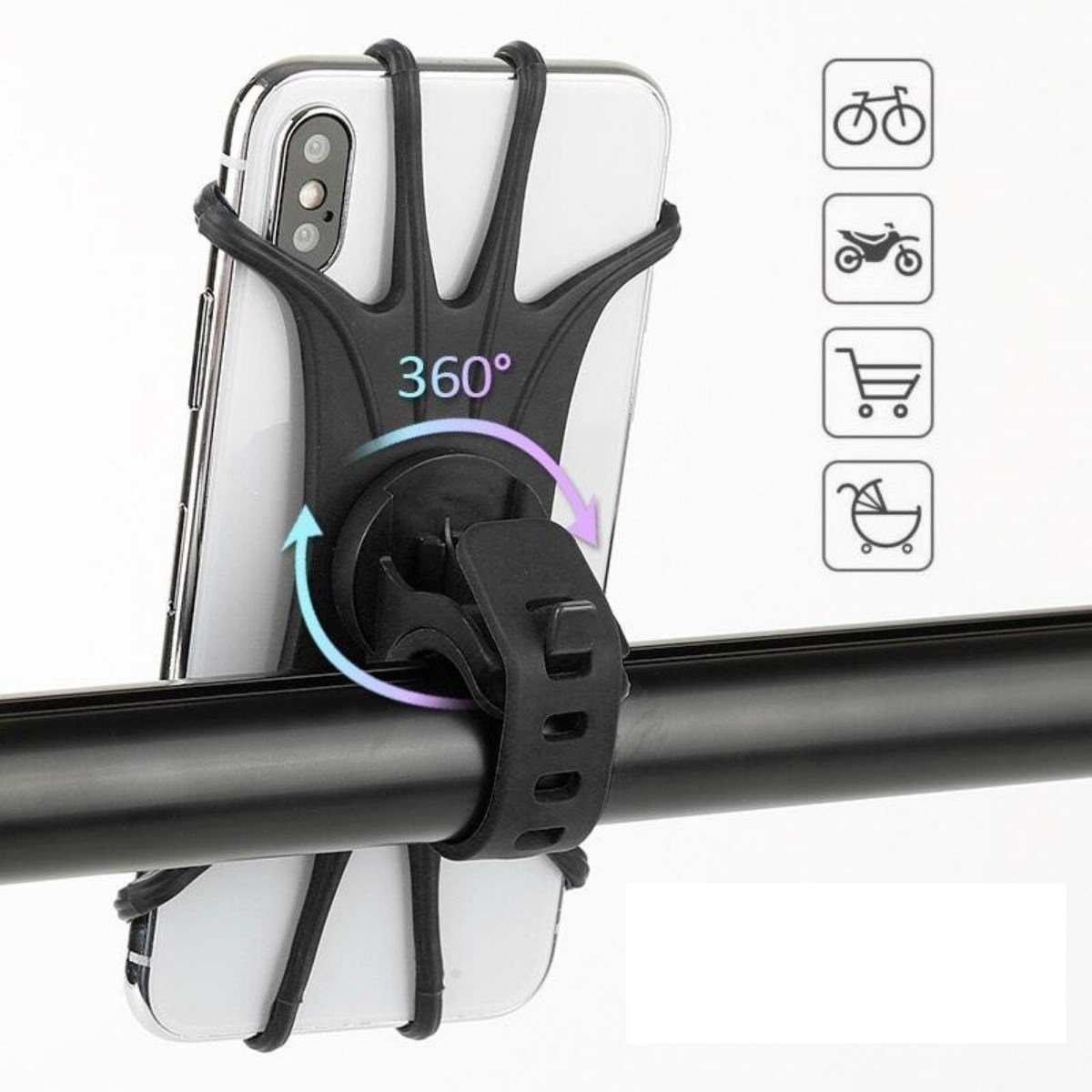Universal Bisiklet Motosiklet Çocuk Arabası Silikon 360 Derece Telefon Tutucu Tüm Modellerle Uyumlu (5293)