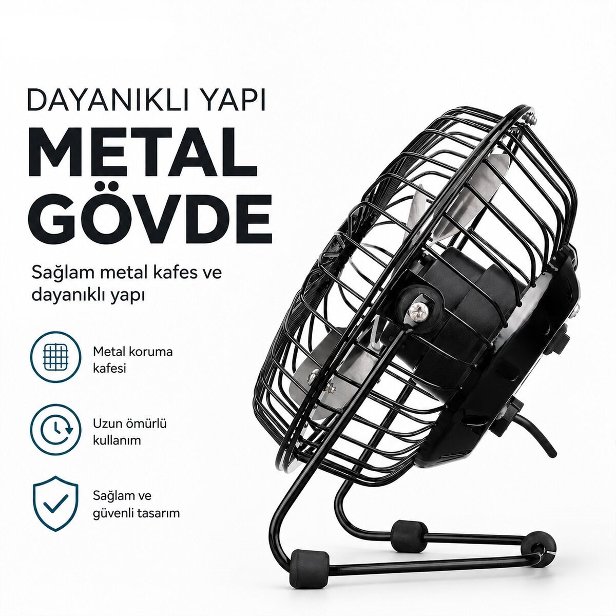 USB ŞARJLI - METAL GÖVDE 14.5X7.5X15CM MİNİ MASAÜSTÜ FAN - VANTİLATÖR EFN-482 (5293)