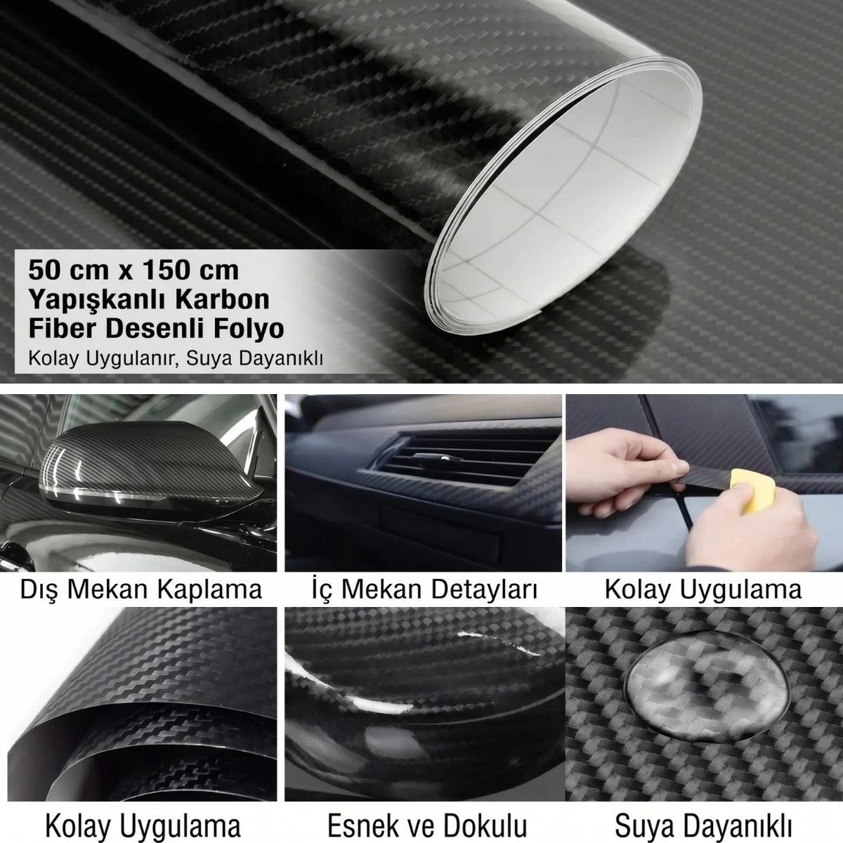Yapışkanlı Karbon Fiber Folyo 30 Cm x 150 Cm – Araç,Konsol,Torpido,Ayna,Kapı ve Dış Yüzey Kaplama Filmi (5293)