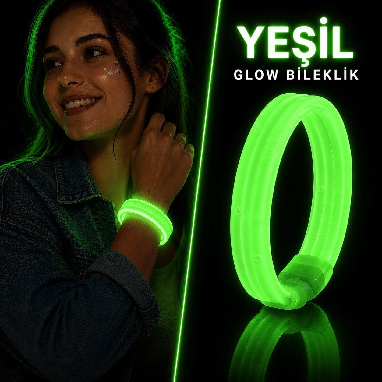 Yeşil Kalın Glow Bileklik – Kırılarak Yanan Parti ve Festival Bilekliği (5293)