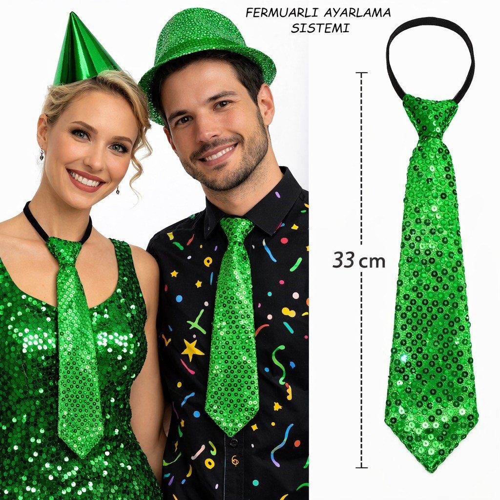 Yeşil Renk Pul Payetli Işıltılı Parti Kravatı 33 cm (5293)